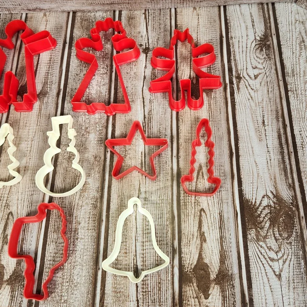 Lot of 9 Vintage Plastic Red White Christmas Gingerbread Santa Cookie Cutters